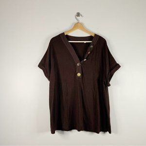 Soft Surroundings Button Accent V-Neck Top Blouse Plus
